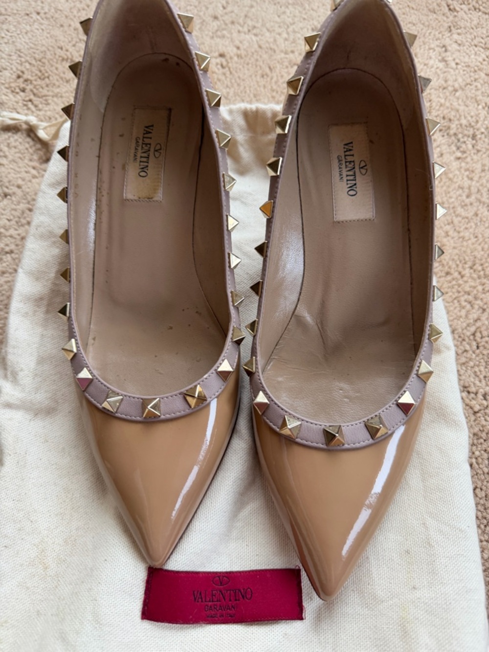 Valentino Nude Patent Leather Rockstud Pointed Toe Flats